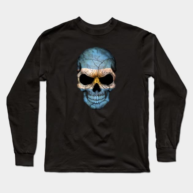 Argentine Flag Skull Long Sleeve T-Shirt by jeffbartels